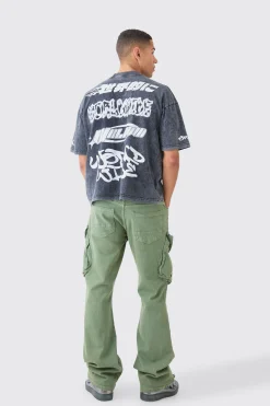 Oversized Boxy Extended Neck Puff Print Washed T-shirt | BoohooMAN UK
