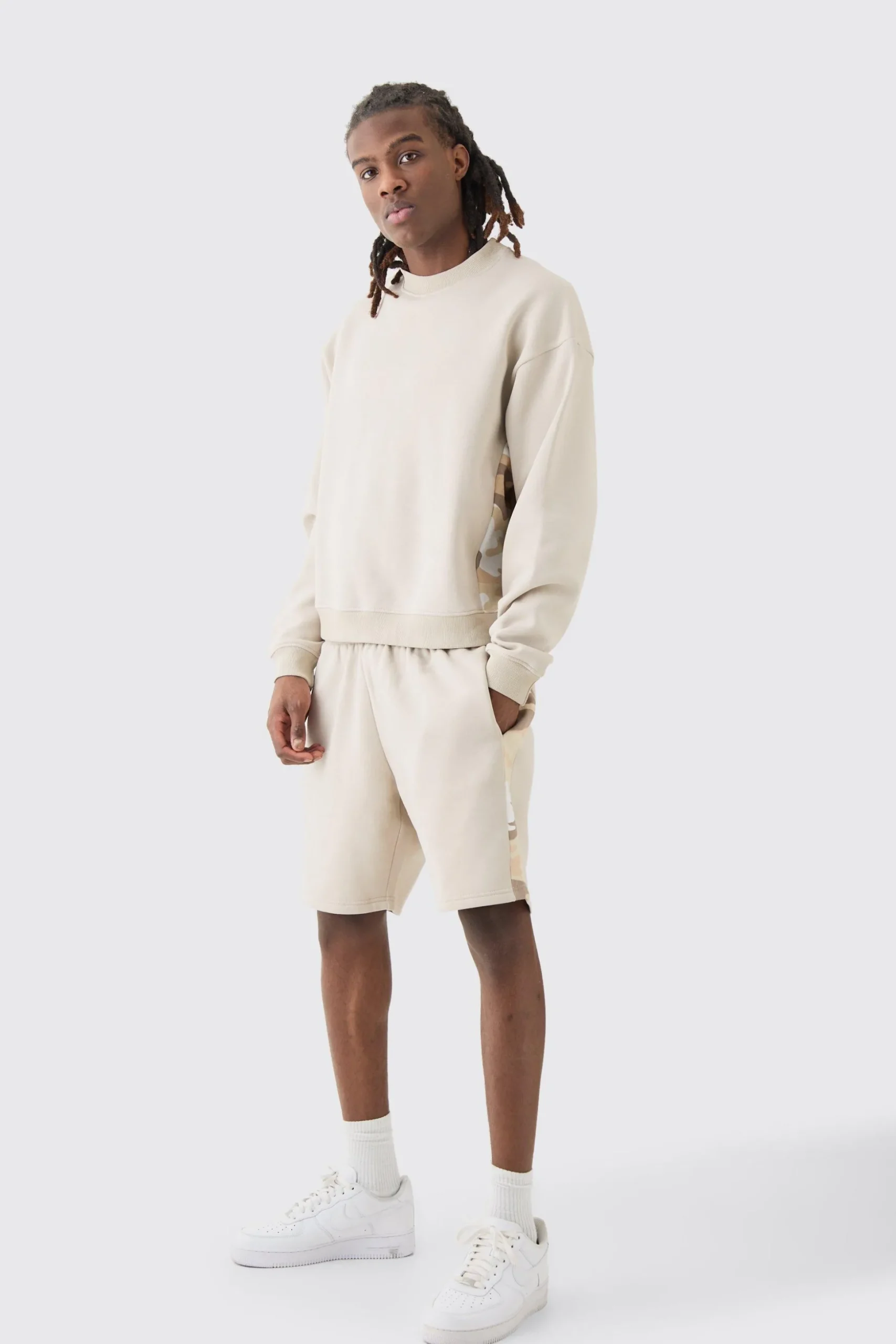 Oversized Boxy Extended Neck Camo Panel Shorts Tracksuit | BoohooMAN UK