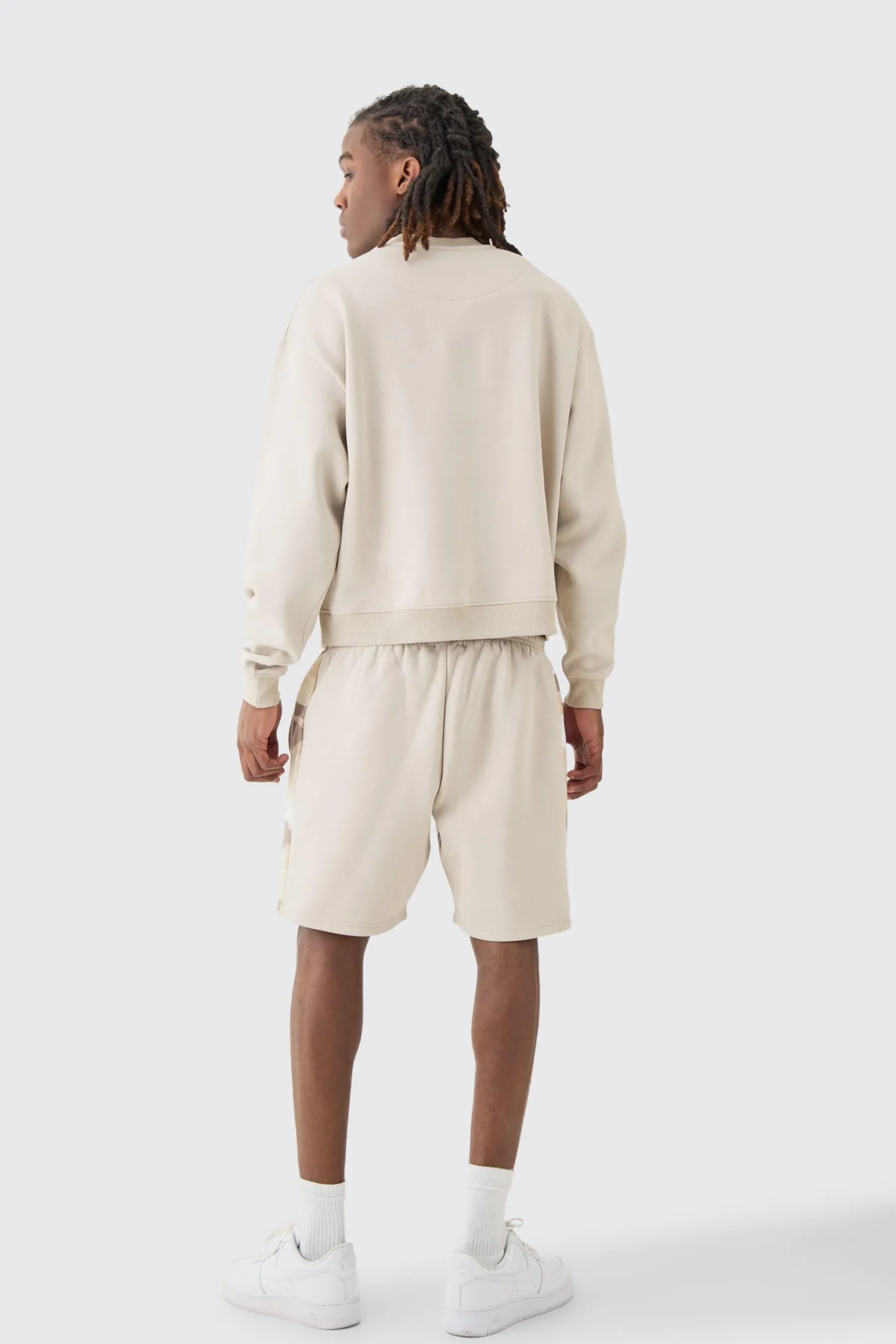 Oversized Boxy Extended Neck Camo Panel Shorts Tracksuit | BoohooMAN UK