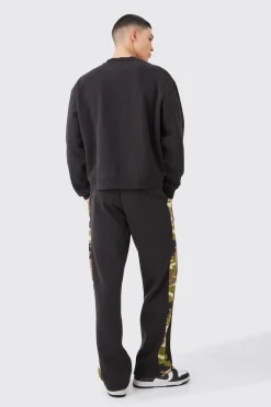 Oversized Boxy Extended Neck Camo Gusset Tracksuit | BoohooMAN UK