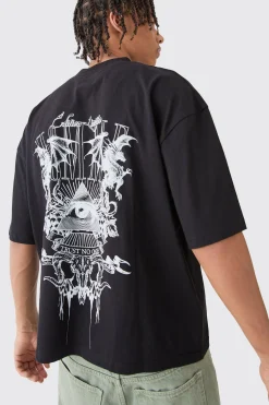 Oversized Boxy Extended Neck Embroidered Graphic T-shirt | BoohooMAN UK