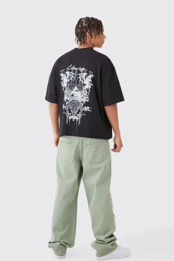 Oversized Boxy Extended Neck Embroidered Graphic T-shirt | BoohooMAN UK
