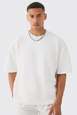 Oversized Boxy Extended Neck Textured T-shirt | BoohooMAN UK