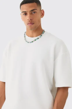 Oversized Boxy Extended Neck Textured T-shirt | BoohooMAN UK