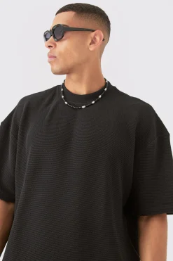 Oversized Boxy Extended Neck Textured T-shirt | BoohooMAN UK