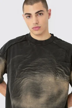 Oversized Boxy Extended Neck Washed T-shirt | BoohooMAN UK