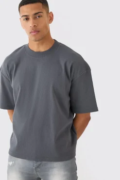 Oversized Boxy Extended Neck Heavyweight Ribbed T-shirt | BoohooMAN UK