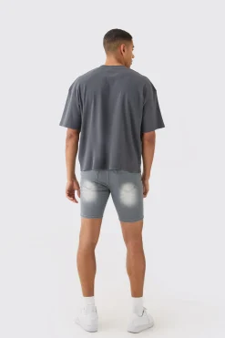Oversized Boxy Extended Neck Heavyweight Ribbed T-shirt | BoohooMAN UK