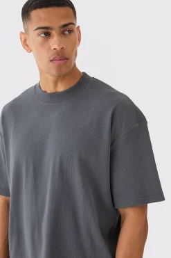Oversized Boxy Extended Neck Heavyweight Ribbed T-shirt | BoohooMAN UK