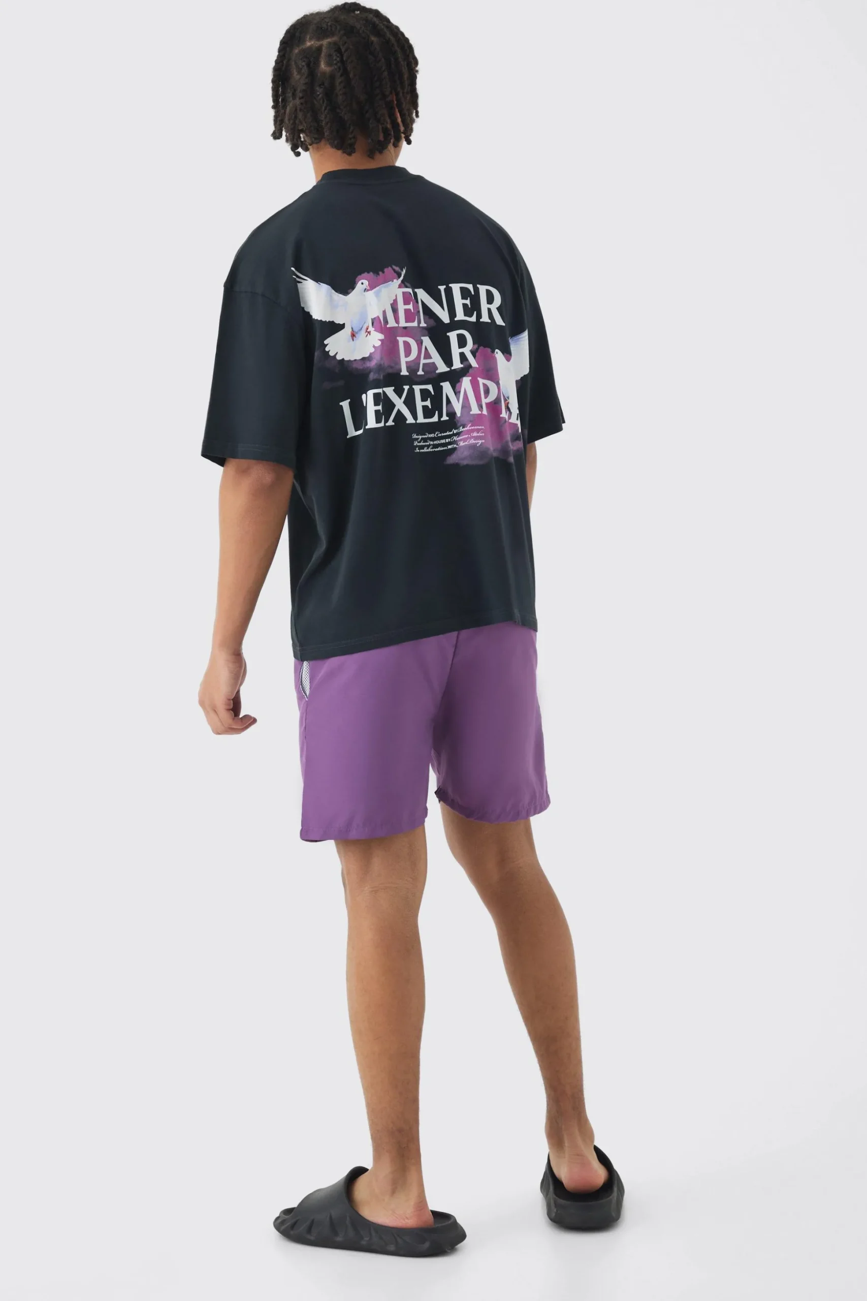 Oversized Boxy Extended Neck Bird Graphic T-shirt & Swim Set | BoohooMAN UK