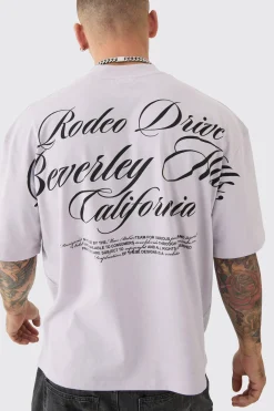 Oversized Boxy Extended Neck Heavyweight Rodeo Drive Back Print T-shirt | BoohooMAN UK