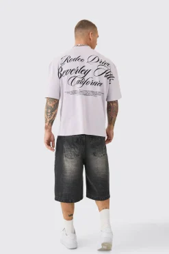 Oversized Boxy Extended Neck Heavyweight Rodeo Drive Back Print T-shirt | BoohooMAN UK