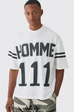 Oversized Boxy Extended Neck 111 Rhinestone T-shirt | BoohooMAN UK