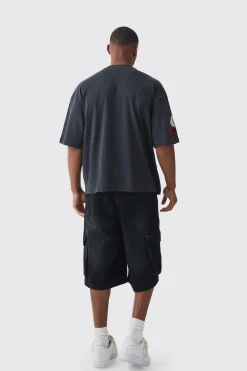 Oversized Boxy Extended Neck Applique Badge T-shirt | BoohooMAN UK