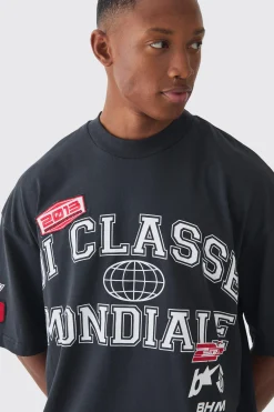 Oversized Boxy Extended Neck Applique Badge T-shirt | BoohooMAN UK