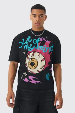 Oversized Boxy Extended Neck Space Graphic T-shirt | BoohooMAN UK