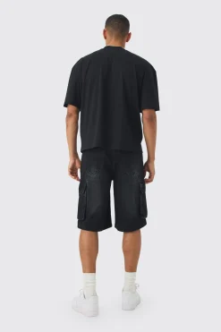 Oversized Boxy Extended Neck Space Graphic T-shirt | BoohooMAN UK