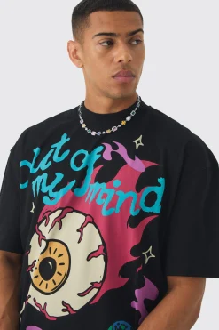 Oversized Boxy Extended Neck Space Graphic T-shirt | BoohooMAN UK