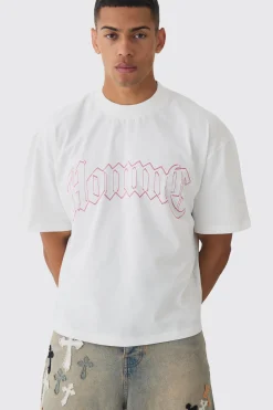 Oversized Boxy Extended Neck Homme Dog Graphic T-shirt | BoohooMAN UK