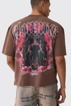 Oversized Boxy Extended Neck Homme Dog Graphic T-shirt | BoohooMAN UK