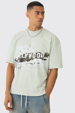 Oversized Boxy Extended Neck Hollywood Graphic T-shirt | BoohooMAN UK