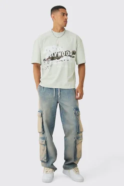 Oversized Boxy Extended Neck Hollywood Graphic T-shirt | BoohooMAN UK