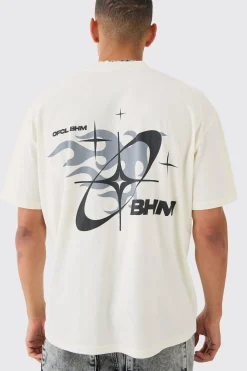 Oversized Boxy Extended Neck BHM Flame Back Print T-shirt | BoohooMAN UK