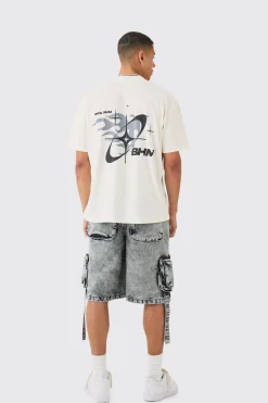 Oversized Boxy Extended Neck BHM Flame Back Print T-shirt | BoohooMAN UK