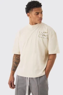 Oversized Boxy Extended Neck Homme Embroidered T-shirt | BoohooMAN UK