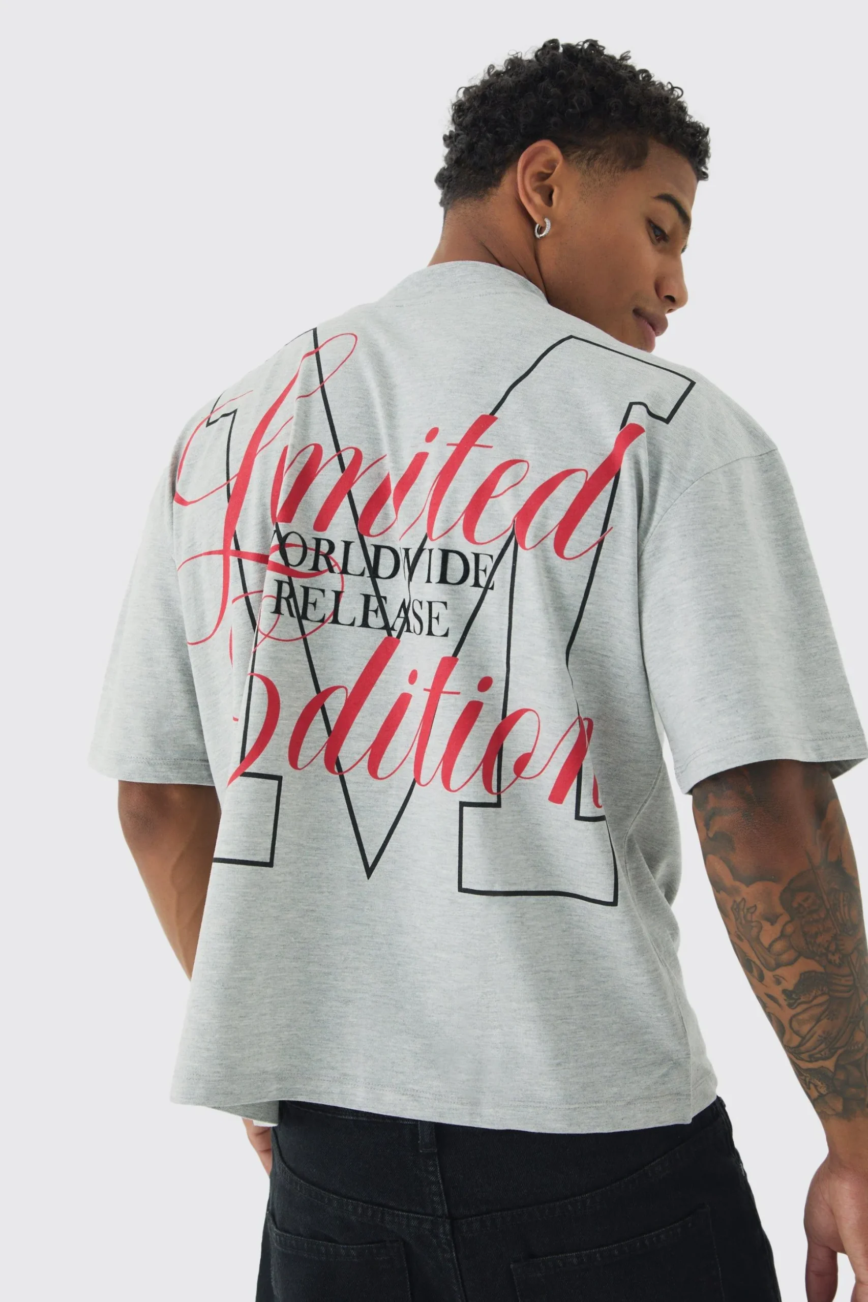 Oversized Boxy Extended Neck Limited Edition Flock T-shirt | BoohooMAN UK
