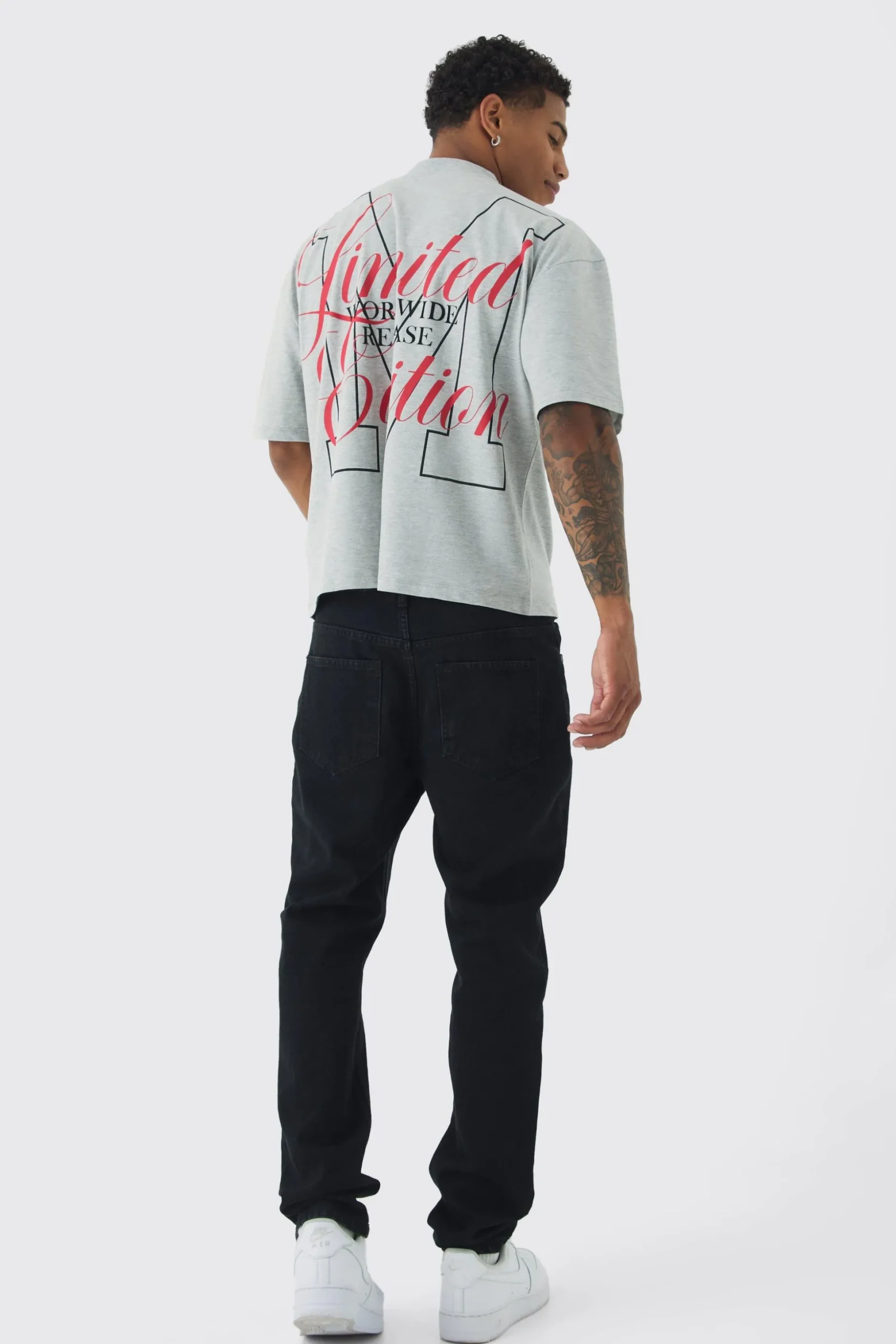 Oversized Boxy Extended Neck Limited Edition Flock T-shirt | BoohooMAN UK
