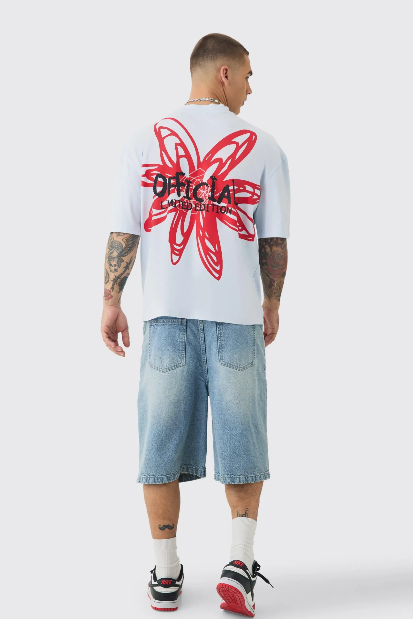 Oversized Boxy Extended Neck Floral T-shirt | BoohooMAN UK