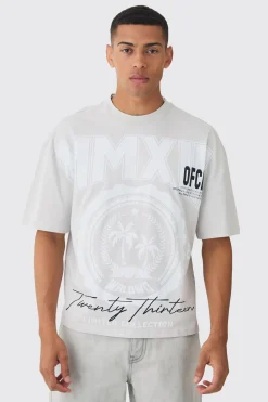 Oversized Boxy Extended Neck Palm Tree T-shirt | BoohooMAN UK
