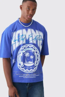 Oversized Boxy Extended Neck Homme Palm Tree T-shirt | BoohooMAN UK