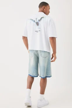 Oversized Boxy Extended Neck Limited Edition Dove Back Print T-shirt | BoohooMAN UK