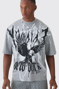 Oversized Boxy Extended Neck Extreme Eagle T-shirt | BoohooMAN UK