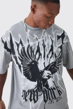 Oversized Boxy Extended Neck Extreme Eagle T-shirt | BoohooMAN UK
