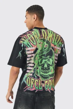 Oversized Boxy Extended Neck Extreme Offcl Tour T-shirt | BoohooMAN UK