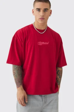 Oversized Boxy Extended Neck Heavyweight Embroidered T-shirt | BoohooMAN UK