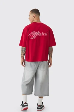 Oversized Boxy Extended Neck Heavyweight Embroidered T-shirt | BoohooMAN UK