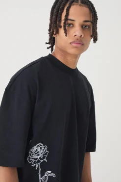 Oversized Boxy Extended Neck Line Drawn T-shirt | BoohooMAN UK