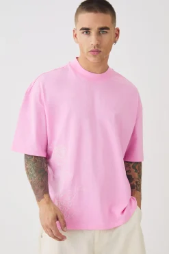 Oversized Boxy Extended Neck Line Drawing T-shirt | BoohooMAN UK