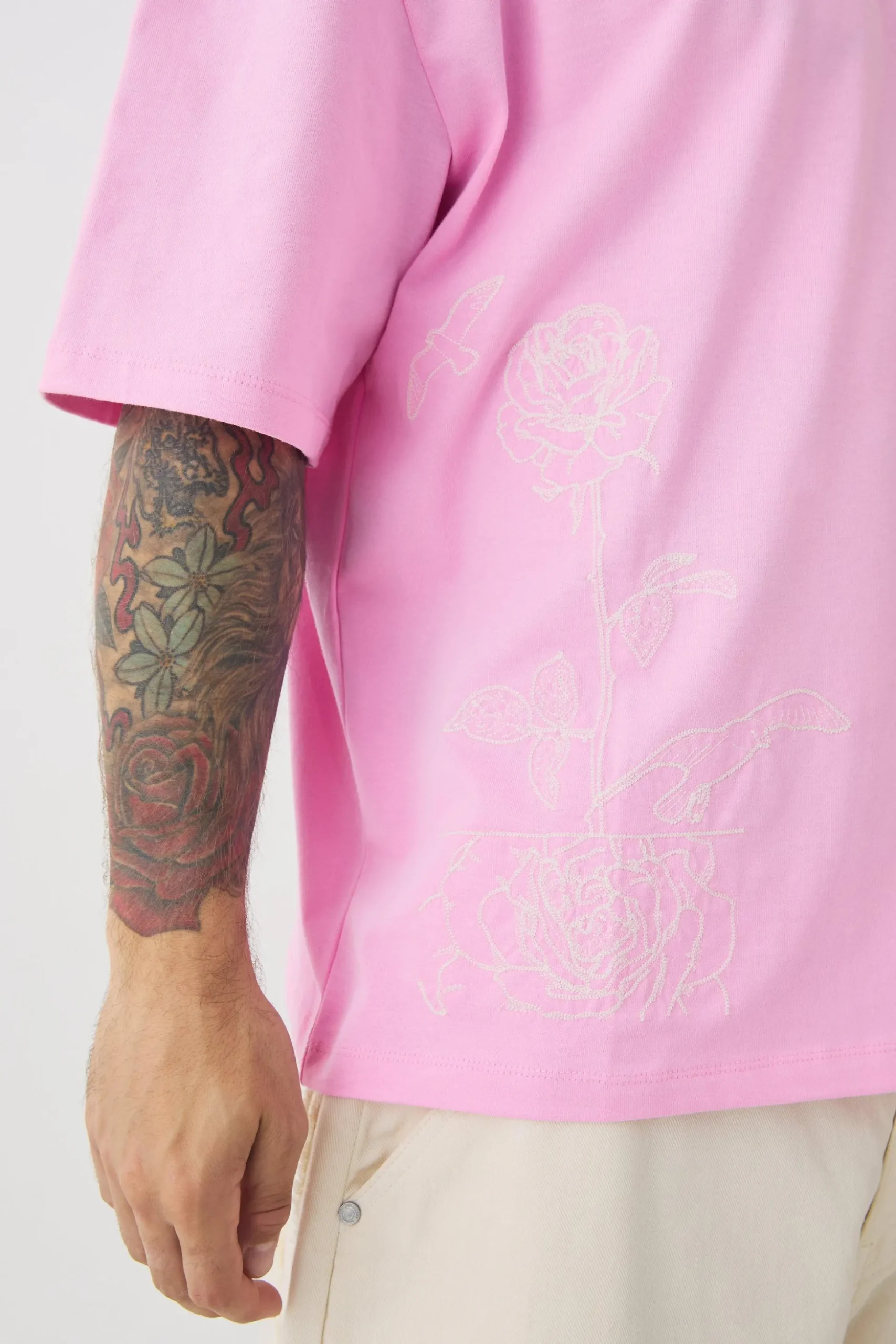 Oversized Boxy Extended Neck Line Drawing T-shirt | BoohooMAN UK