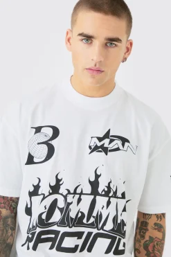 Oversized Boxy Extended Neck Homme Moto Graphic T-shirt | BoohooMAN UK
