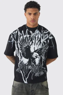 Oversized Boxy Extended Neck Extreme Eagle T-shirt | BoohooMAN UK