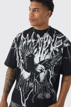Oversized Boxy Extended Neck Extreme Eagle T-shirt | BoohooMAN UK