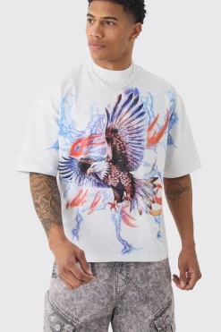 Oversized Boxy Extended Neck Extreme Lightning Eagle T-shirt | BoohooMAN UK
