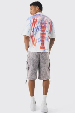 Oversized Boxy Extended Neck Extreme Lightning Eagle T-shirt | BoohooMAN UK