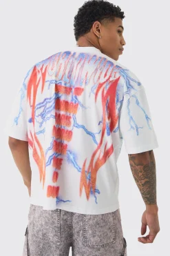 Oversized Boxy Extended Neck Extreme Lightning Eagle T-shirt | BoohooMAN UK
