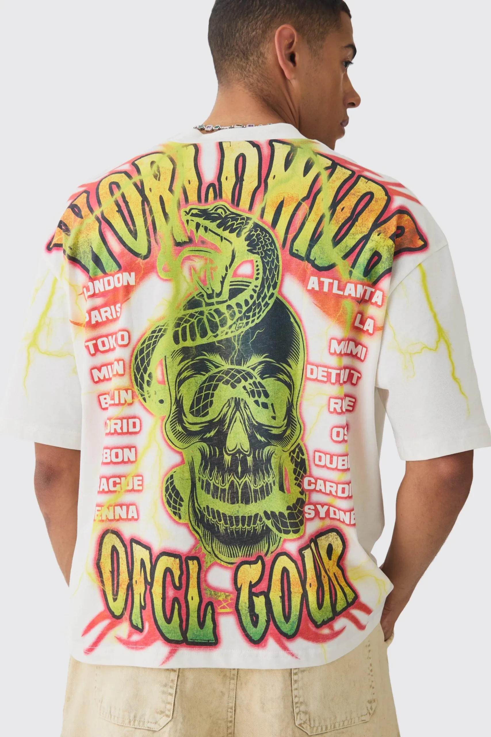 Oversized Boxy Extended Neck Extreme OFCL Tour T-shirt | BoohooMAN UK